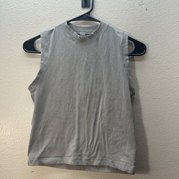 SKIMS High Neck Tan Beige Tank Top Basic Fitted Minimalist Mock Neck SZ L Crop - Picture 1 of 3